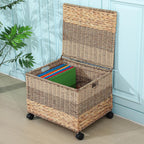 Cinnvoice Decorative Rolling File Cabinet 18 x 16 x 13 in Seagrass Wicker File Box Organizer for Letter & Legal Size Handwoven Hanging Filing Basket with Lid for Folder Home Office Decor Tricolor