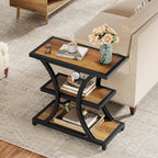 Tribesigns End Table with Storage, 3-Tier Side Table with Geometric Metal Design, Industrial Nightstand for Small Spaces, Living Room, Bedroom, Study Room (Rustic Brown)