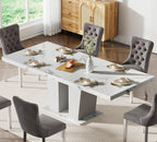 78.74" Extendable Dining Table for 6 8 10 Person, Modern White Faux Marble Expandable Kitchen Table with Dual Column Pedestal, Large Rectangle Wooden Expanding Table for Kitchen Dining Conference Room
