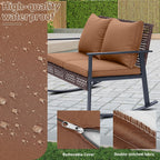 Ainfox Outdoor Wicker Loveseat Rocking Chair, Patio Rattan Rocker Chair with Cushions，All-Weather Modern Cozy Rocking Wicker Furniture for Garden Balcony Porch, Brown