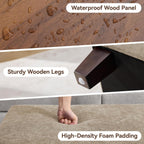45 Inch Large Storage Ottoman Bench with Wooden Tray Coffee Table, Khaki Chenille Upholstered Foot Rest, Multifunctional Foot Stool Ottoman for Living Room, Bedroom & Entryway, Solid Wood Legs