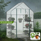 Outvita Walk-in Greenhouse, Outdoor Durable PE Plant Green House for Frost Protection with 3 Tiers 4 Shelves, Shelf Clips, Roll-up Zipper Door, 56"x29"x77" White