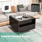 LUMISOL Smart Side Table with Built-in Fridge, Wireless Charging, Temperature Control, Power Socket, USB Ports, Outlet Protection, Induction Light, Black
