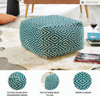 Signature Design by Ashley Brynnsen Casual Handwoven Geometric Pouf, Green & White