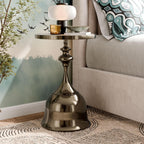 Homes: Inside + Out Halric Modern 24" Tall Round End Table with Decorated Tabletop and Iron Metal Base, Accent Furniture, Elegant Pedestal Stand for Living Room, Home Office, Antique Brass
