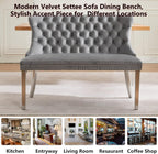 Upholstered Dining Bench with Back Tufted Settee Benches Small Loveseat Sofa Couch for Small Spaces,Entryway,Banquettee Seating Sofa Benches with Backrest (Grey+Silver Legs, Dining Bench)