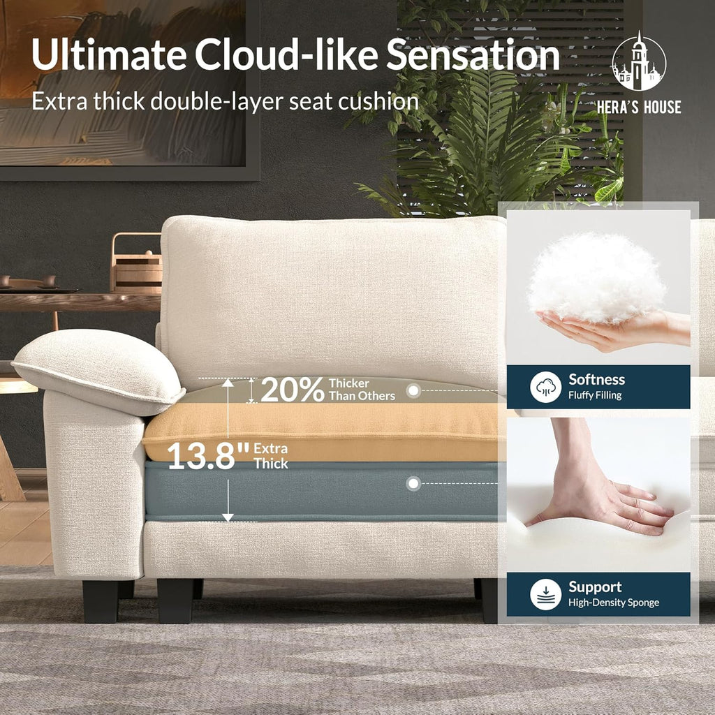 HERA'S HOUSE 3 Pieces Modular Sectional Couch Set with Armchair Loveseat | Modern 6-Seater Cloud Sofa Set , White, Wider Armrest, Comfy Deep Seat, Soft Chenille Furniture Set for Living Room