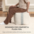 Anji Mountain Artisan Crafted Cotton Blend Pouf Ottoman | Versatile Floor Seating & Footstool for Living Room | Modern Boho Home Décor Accent | Filled Pouffe | Soft & Fluffy Ottoman Pouf, Lightweight, Decorative Floor Pouf Seating for Bedroom & Home
