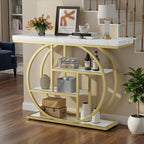 Shintenchi 41.3” Console Table with Storage, Industrial Entryway Table with Marble Top, 4-Tier Shelves Sofa Table Behind Couch, Narrow Accent Table for Living Room, Entryway, Hallway, Foyer,White Gold