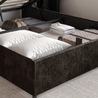 Queen Wingback Velvet Upholstered Platform Lift-Up Storage Bed, Vertical Stitching Design, Brown