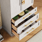 Virubi 78.2" Tall Farmhouse Kitchen Pantry Cabinet with 8 Door Shelves, Storage Cabinet with 3 Adjustable Shelves, 3 Large Drawers, Versatile Cupboard for Kitchen, Dining & Bathroom (Retro White2)
