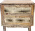 Fab Habitat Flourish 2 Drawer Side Table - 20" H Coastal Boho Mango Wood Cane Accent Nightstand, Handcrafted for Bedroom, Dorm, Small Spaces, Natural Finish