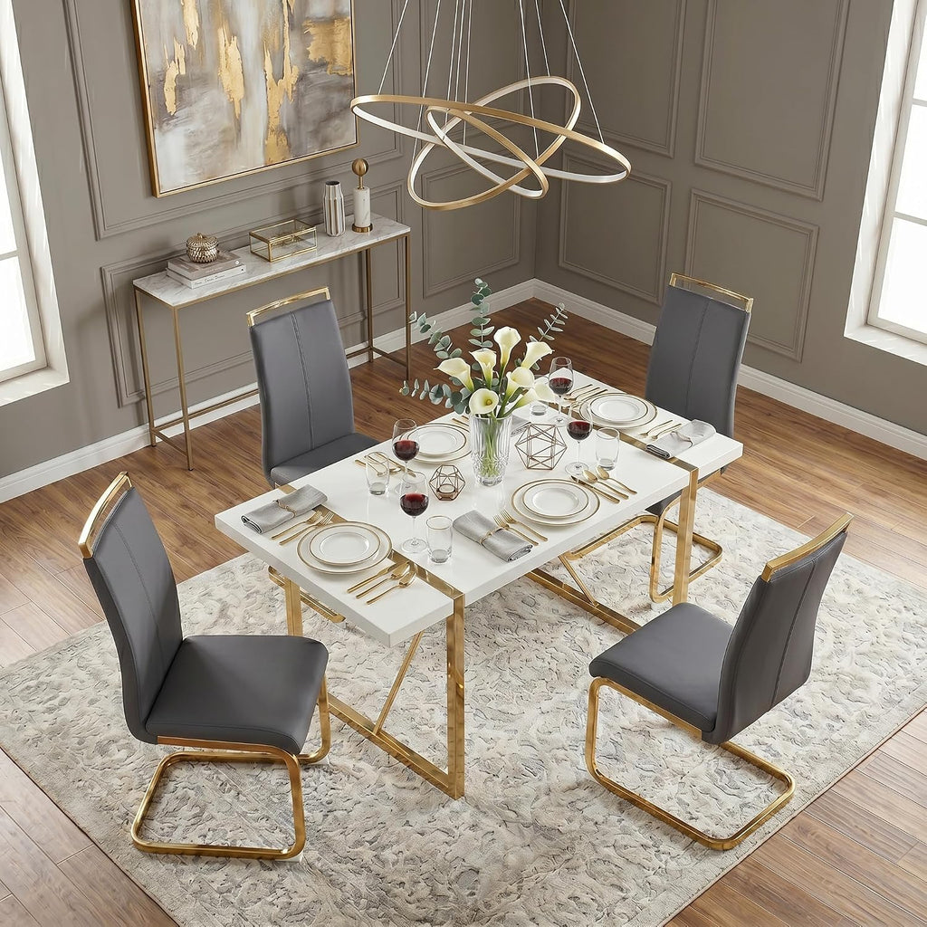gopop Dining Table Set for 4, Kitchen Table Chairs Set of 4, 55-Inch White