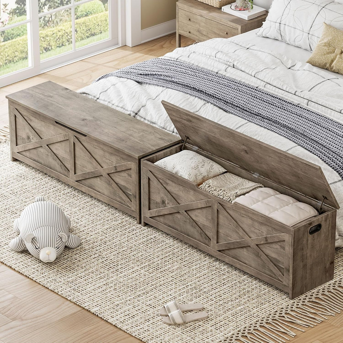 GarveeHome 47.2 in Storage Chest, Wooden Storage Bench with Safety Hinges, Easy Assembly, Large Shoe Bench for Entryway, Living Room, Bedroom