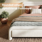 Merax Queen Size Upholstered Bed Frame with Upgraded Curved Boucle Fabric Headboard,Wooden Slats Support for Bedroom,Modern Design Easy Assembly
