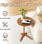 C Shaped End Table, Small Round Side Table for Couch, Slide Under Sofa Tray Desk for Living Room Bedroom, Solid Wood TV Tray Table for Narrow Space (15” Chestnut)