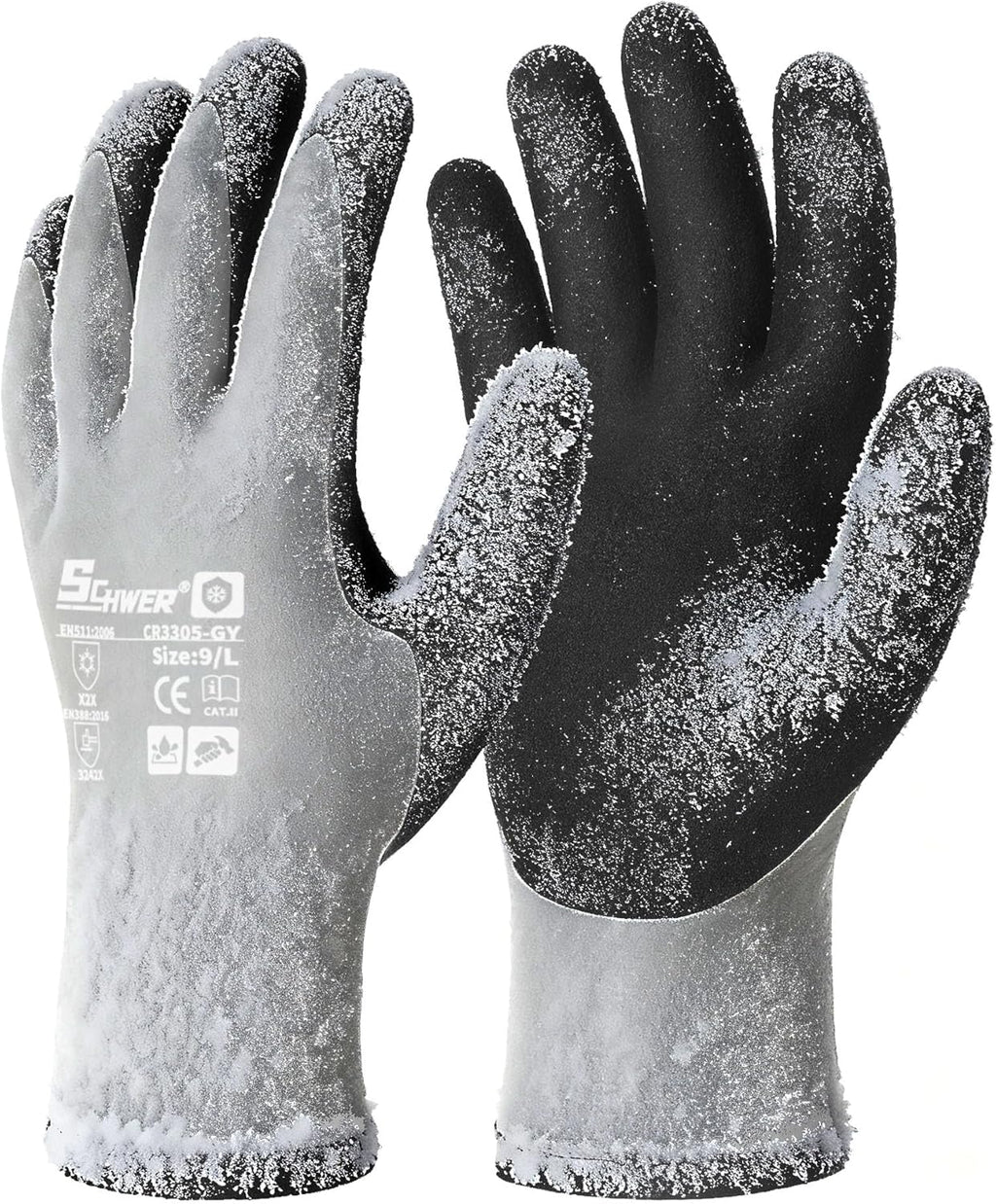 Schwer 2 Pairs 100% Waterproof Winter Work Gloves, ANSI A2 Cut Resistant Freezer Gloves for Outdoor Cold Weather Keep Hands Warm, Enhanced Warmth & Durability, for Shoveling Snow, Ice Fishing, L