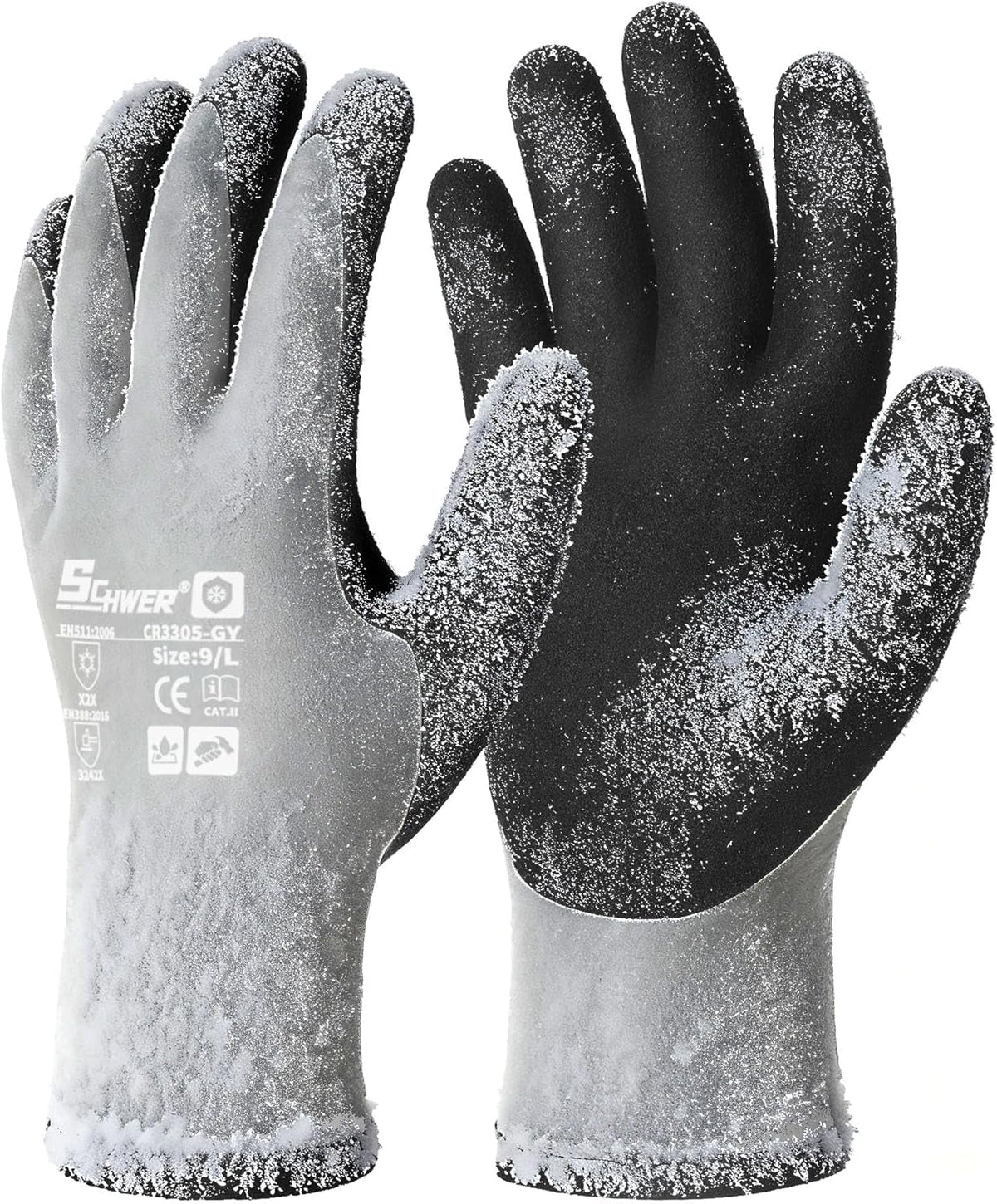 Schwer 2 Pairs 100% Waterproof Winter Work Gloves, ANSI A2 Cut Resistant Freezer Gloves for Outdoor Cold Weather Keep Hands Warm, Enhanced Warmth & Durability, for Shoveling Snow, Ice Fishing, L