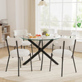 36" Round Dining Table Set for 4, Small Round Kitchen Table with 4 Boucle Dinner Chairs, Modern Circle 5 Piece Glass Dining Table with Metal Legs(White&Black)