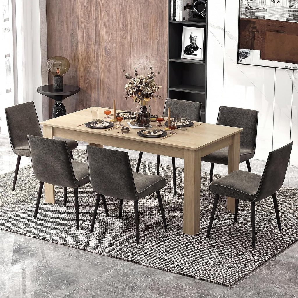 COSTWAY 63”Rectangular Dining Table for 4-6 People,Farmhouse Dinette with Large Computer Workstation, Modern Counter Height Kitchen Table for Small Place, Apartment Living Room Restaurant (Light Oak)