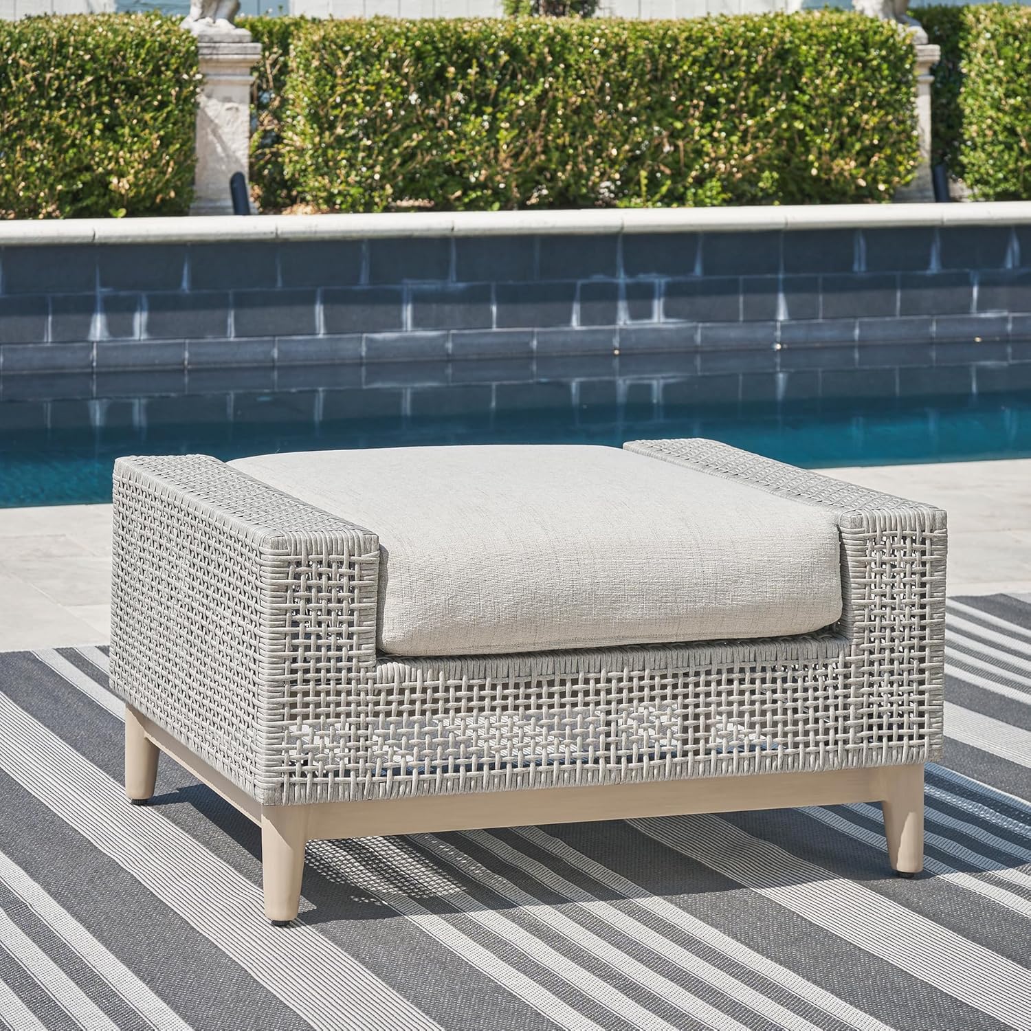 Signature Design by Ashley Seton Creek Casual Nuvella Weather Resistant Fabric Outdoor Ottoman with Cushion, Light Gray & Light Brown