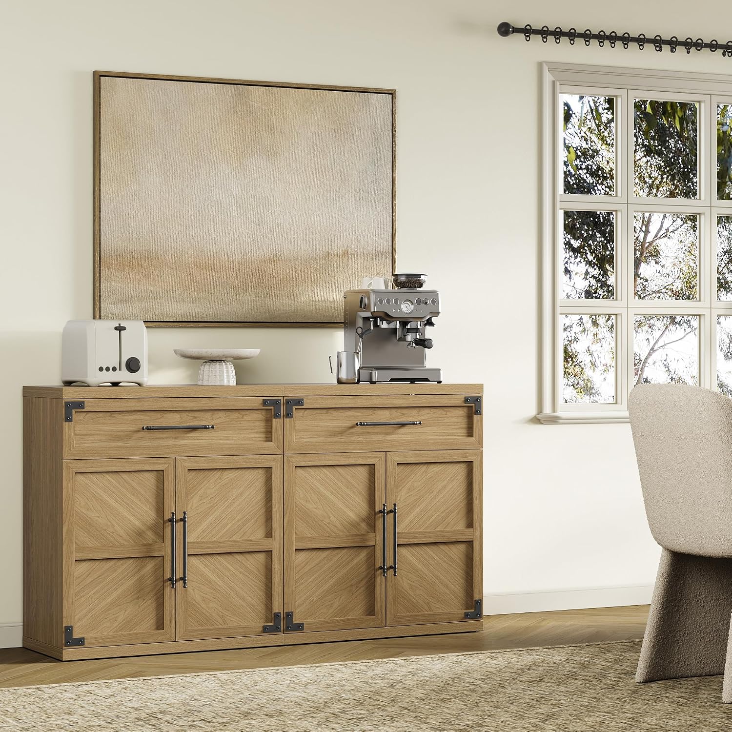 SICOTAS Buffet Cabinet with Drawer - Modern Sideboard Cabinet with Storage, Wide Credenza Storage Cabinet with Handle and Door, Sideboard Buffet Cabinets (3, Oak Brown)