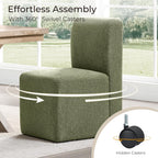 CHITA Dining Chairs with Casters Set of 4, FSC Certified Upholstered Armless Modern Rolling Dining Chairs with Rollers for Bedroom Reading Room Living Room, Fully Assembled, Moss Green