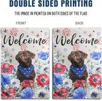 4th of July Chocolate Lab Garden Flag Red White Blue Floral Labrador Dog Yard Flags Small Memorial Independence Day Banner 12x18 Double Sided for Outside Outdoor Patriotic Decor