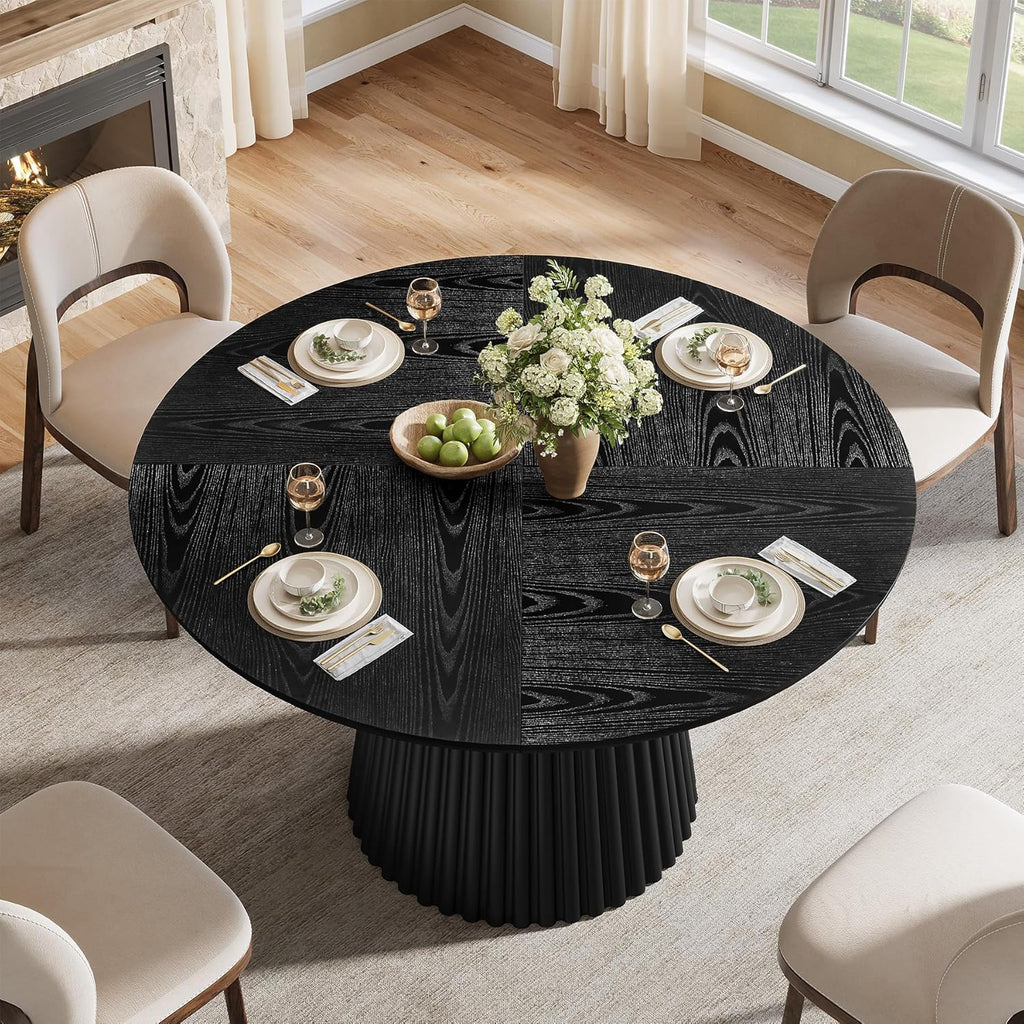 Tribesigns 47" Round Dining Table for 4-6 People, Farmhouse Circle Kitchen Table with Heavy Duty Fluted Pedestal Base for Dining Room, Kitchen, Living Room (Table Only)