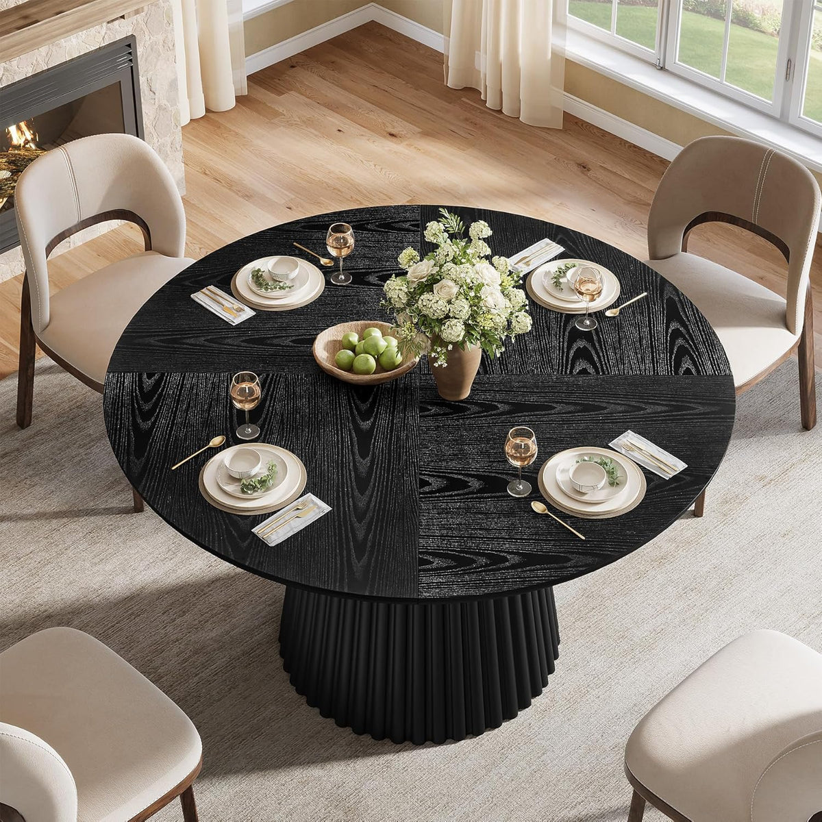 Tribesigns 47" Round Dining Table for 4-6 People, Farmhouse Circle Kitchen Table with Heavy Duty Fluted Pedestal Base for Dining Room, Kitchen, Living Room (Table Only)