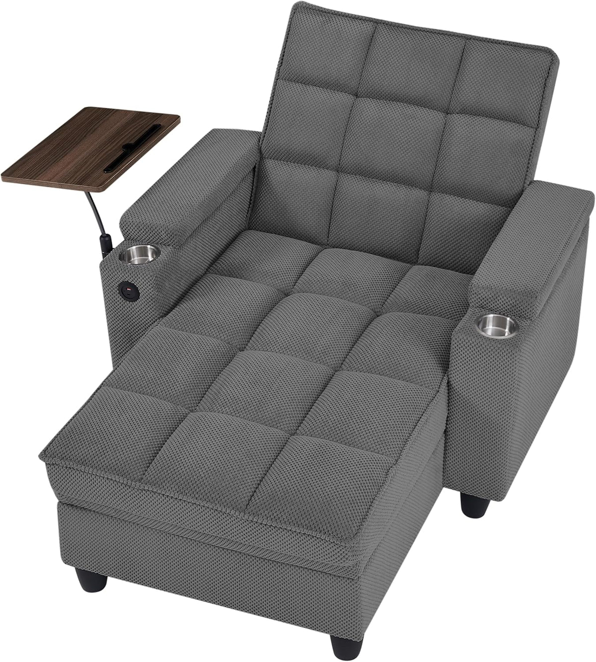 Eafurn Convertible Chaise Lounge Sleeper Chair with Storage and 6-Position Reclining Backrest,Modern Tufted Recliner Lounge Chaise Chair with Swivel Tray Table & USB Port for Living Room