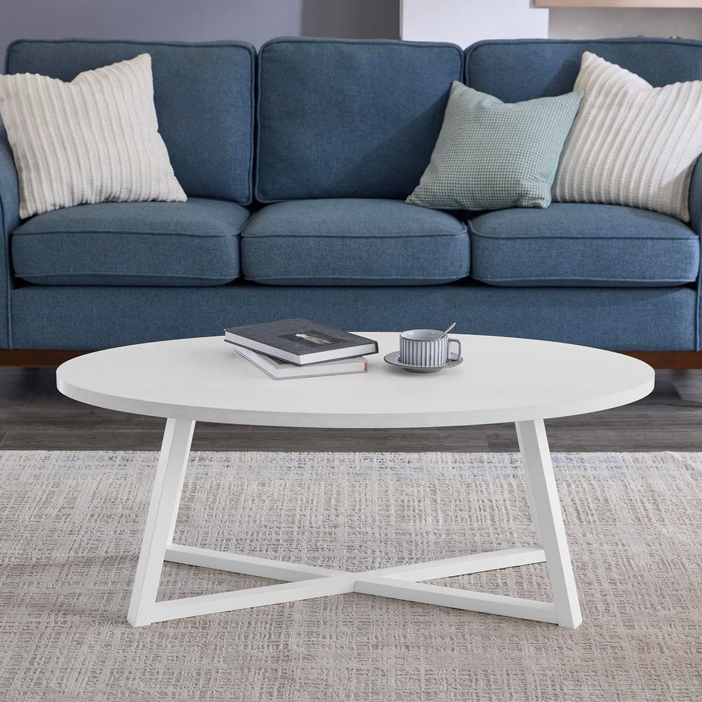 Coffee Table Set 3-Piece Oval Wood Modern | Modern 3-piece set includes oval coffee table and two round end tables. Durable MDF tops with solid rubberwood legs for