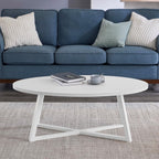 Coffee Table Set 3-Piece Oval Wood Modern | Modern 3-piece set includes oval coffee table and two round end tables. Durable MDF tops with solid rubberwood legs for