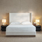 52.5" Extra-Tall Wingback Bed Frame - Luxury Oat Boucle Upholstered Platform Bed with Gray Oak Wood Base, Heavy Duty 1000lbs, No Box Spring Needed, Noise-Free Design (King)