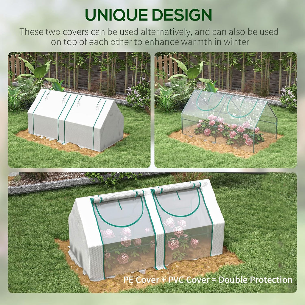 Outsunny 6' x 3' x 3' Portable Greenhouse, Garden Green House with 2 PE/Plastic Covers, Steel Frame and 2 Roll Up Windows, Clear