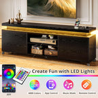 IRONCK TV Stand Entertainment Center with LED Lights for 85 inch | Power Outlet, Cabinets and Adjustable Shelf. USB ports, Type-C and 4.9ft power cord. Hold TVs up to 65, 70, 75, 85 inches.