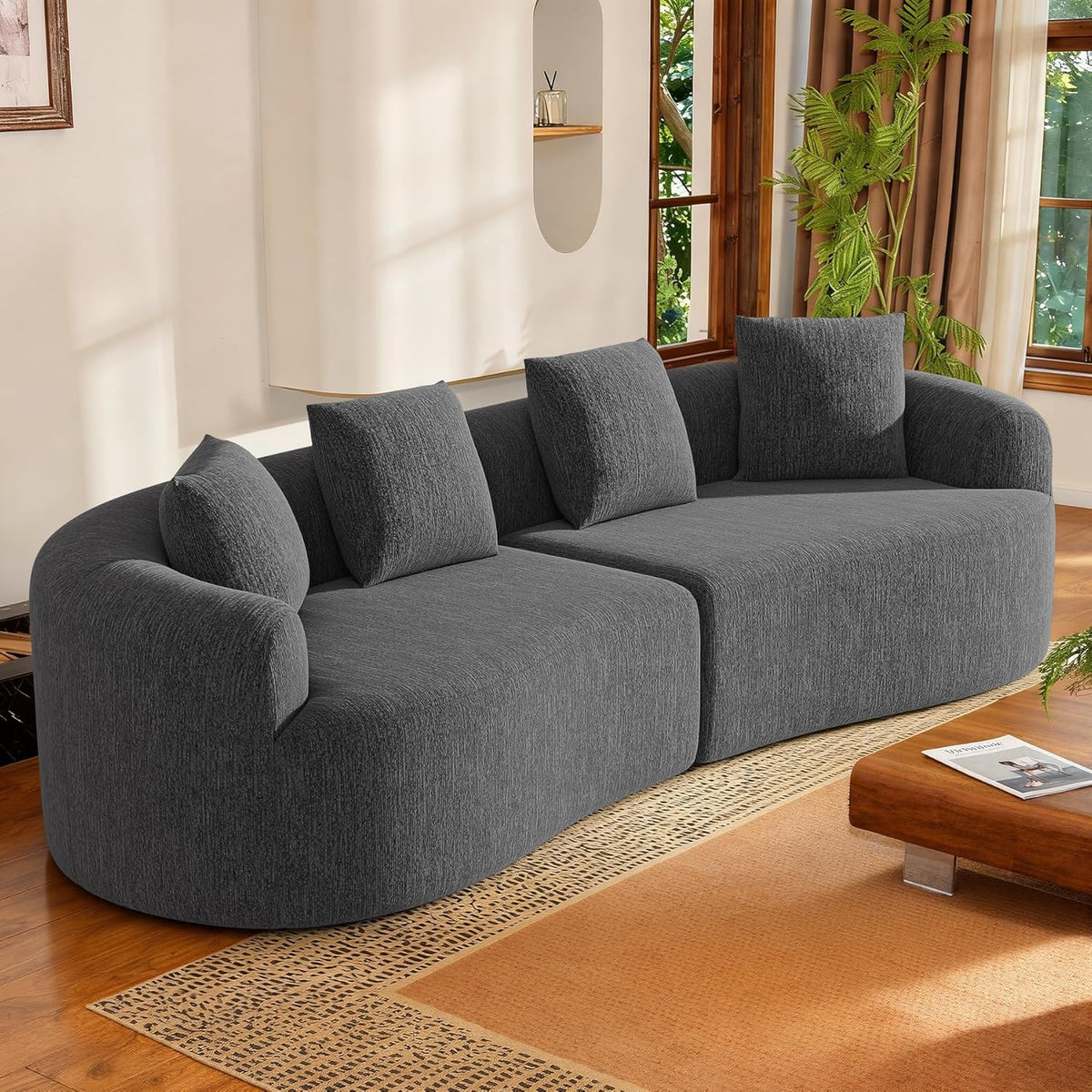 110” Modern Curved Sofa,Oversized Couch for Living Room,Cloud Couch,Modular Sectional Sofa with Deep Seat,No Assembly Required,Black