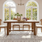 63-Inch Solid Wood Dining Table, Farmhouse Kitchen Table for 4-6 People, Rectangular Wooden Dinner Table with Thick Top & Trestle Base, Natural Wood