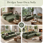 GRUSIGN 108'' Modular Sofa,Sectional Couch for Living Room | Tufted Oversized L Shape Deep Seat Sectional Sofa with Ottoman & 3 Throw Pillows,Corduroy Cloud Couch,Green