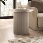 Henn&Hart 22'' Fluted Modern Wooden Round End Table, Ribbed Side Table, Nightstand for Living Room, Office, Family Room, or Bedroom, Alder White