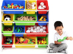 Humble Crew Kids Plastic 4 Set, Blue Table/Primary Chairs & White/Primary Kids' Toy Storage Organizer with 12 Plastic Bins