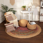 · REDEARTH · Jute Circular Low Pouf Ottoman - Boho Foot Stool - Natural | Jute, 18"x18"x10"; Braided Jute Pouf, Accent Sitting Doubles as Foot Rest; Great for Living Room, Patio, Outdoor, Bedroom