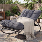 GarveeTech Outdoor Papasan Rocking Chair, Oversized Egg Rocker with Adjustable Swing & Waterproof Cushion, 450 lbs Capacity Metal Frame for Patio, Porch, Garden, Dark Gray