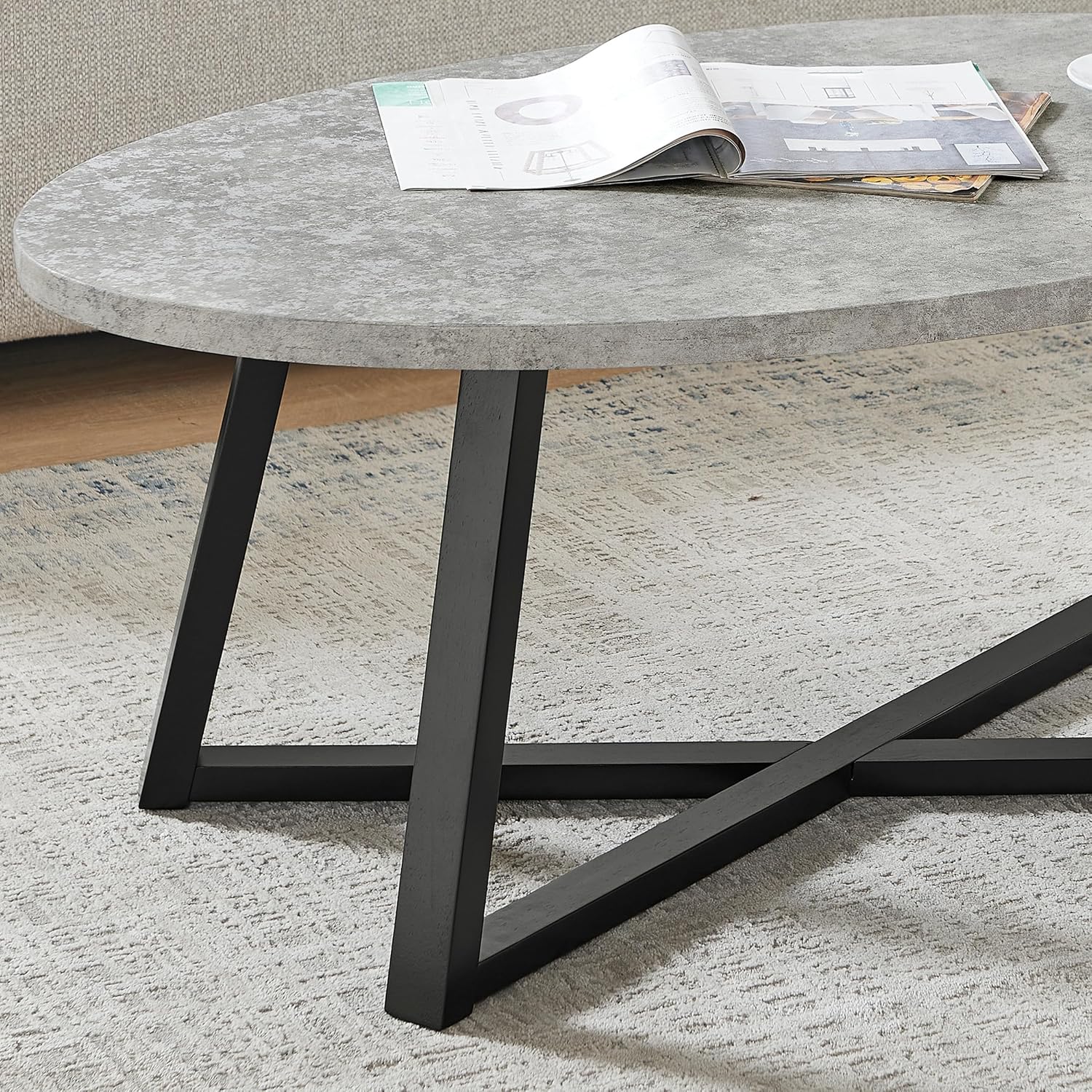 Polay Coffee Table Set 3-Piece Oval Wood with 2 Round End Tables | Modern 3-piece set with durable MDF tops and solid rubberwood legs. Oval coffee table plus two round end tables for a co