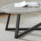 Roundhill Furniture Modern Harmony 3-Piece Wood Oval Coffee Table Set, Gray