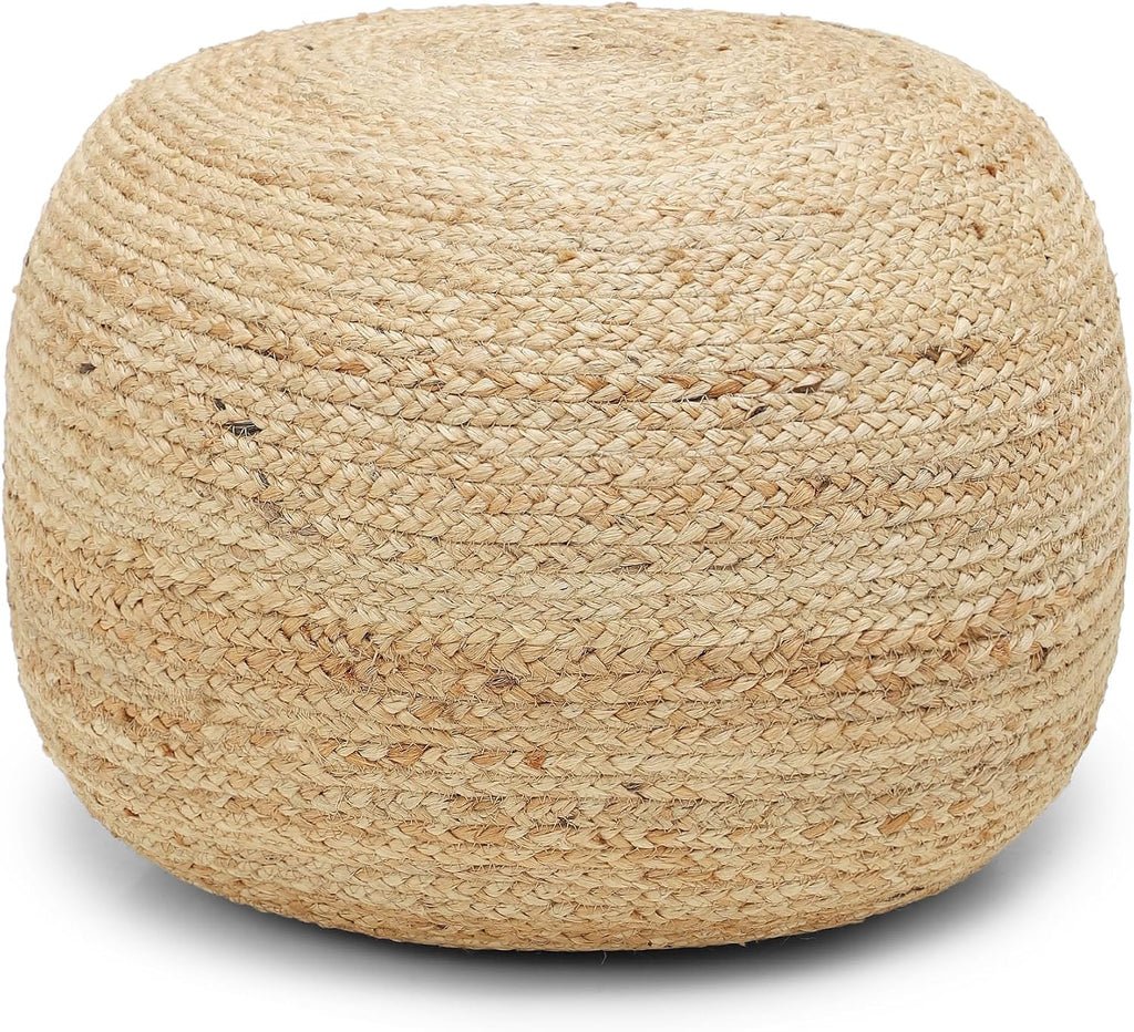 · REDEARTH · Jute Pouf Ottoman - Circular Boho Foot Stool - Jute Natural | Jute, 19.5"x19.5"x14"; Braided Pouffe Accent Sitting, Doubles as Foot Rest for Living Room, Patio, Outdoor, Bedroom