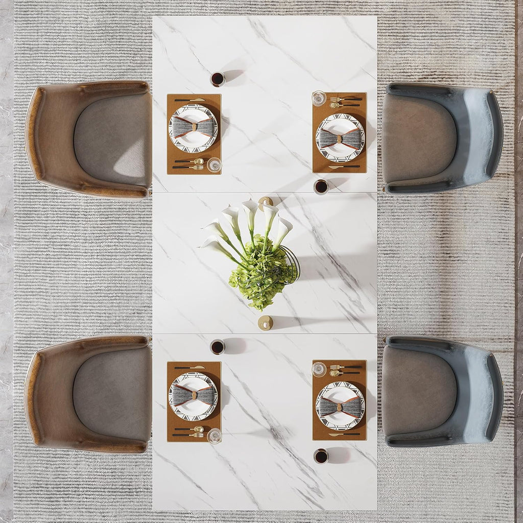 Tribesigns 63-Inch Rectangular Dining Table for 4 to 6, Modern Kitchen Tables with Stylish Metal Trestle Legs, Large Dinner Tables for Dining Room, Only Table (White+Gold)