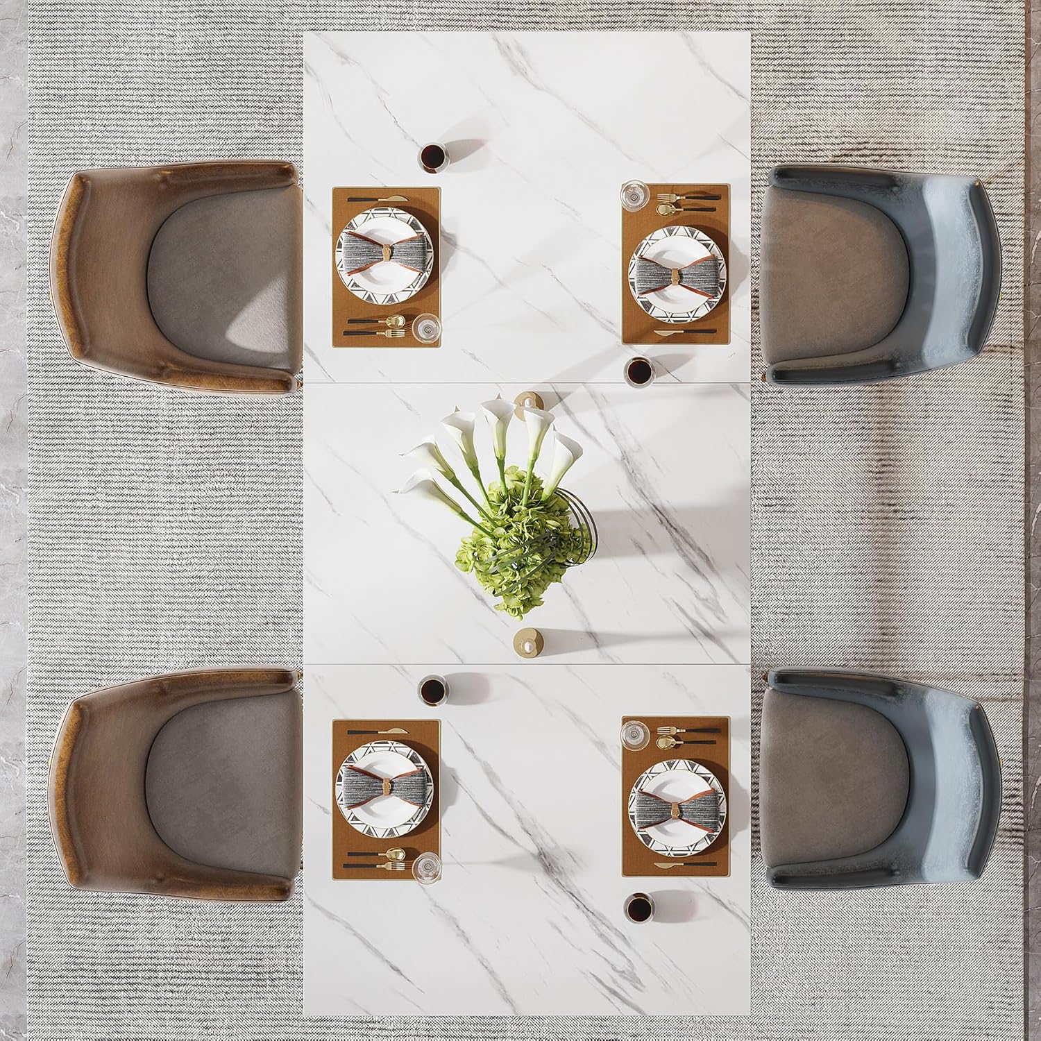 Tribesigns 63-Inch Rectangular Dining Table for 4 to 6, Modern Kitchen Table with Stylish Metal Legs, Large Dinner Tables for Dining Room, Only Table (Faux Marble White+Gold)