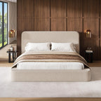 LARMACE King Upholstered Platform Bed Frame with Padded Headboard