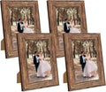 5x7 Picture Frame Set of 4, High Definition Glass Brown Frame, 5 x 7 Wood Rustic Picture Frames for Horizontal or Vertical Table Top and Wall Mounting